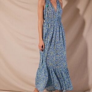 Blue Floral Halter Maxi Dress